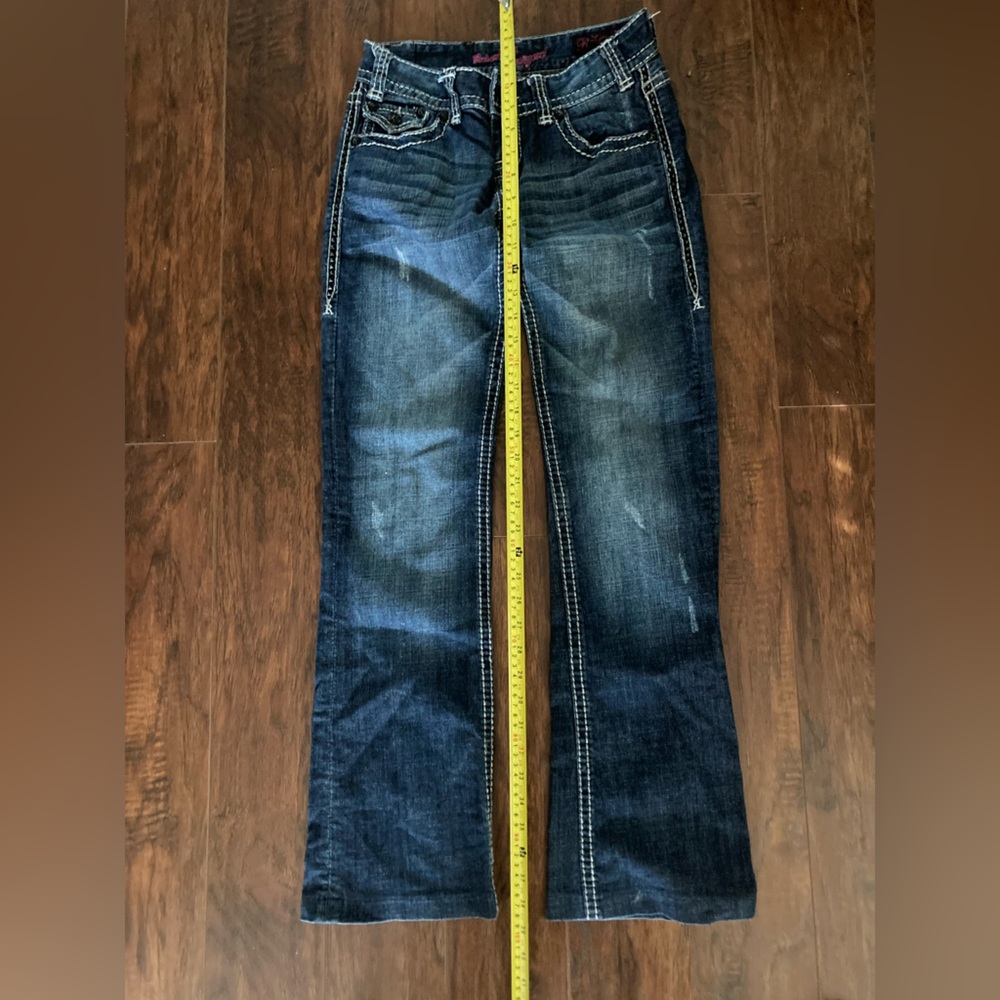 Rock And Roll Cowgirl Size 26 x 32 Blue Jeans unique embellishments straight leg - Picture 10 of 12